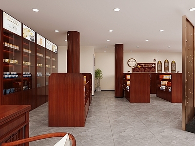 现代新中式药店 现代药店 新中式药店 新中式药柜 中医理疗大厅