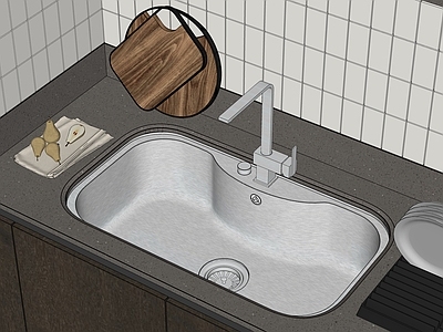 中古现代水槽 厨房水槽 不锈钢水槽 洗菜池 砧板 盘架