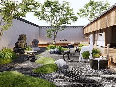 日式乡村庭院 枯山水 微地形 庭院小品 植物景观 水钵