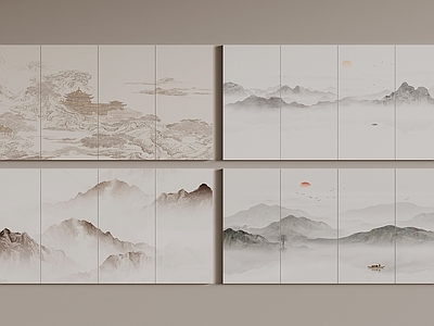 新中式背景墙 新中式背景墙 山水画壁布 硬包