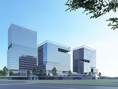 现代极简产业园办公楼 滨水产业园 生态建筑