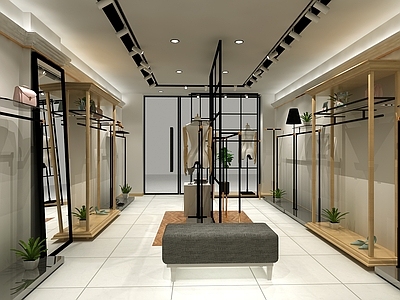 现代服装店 女装店 货架道具收银台 门头橱窗 模特衣服 专卖店