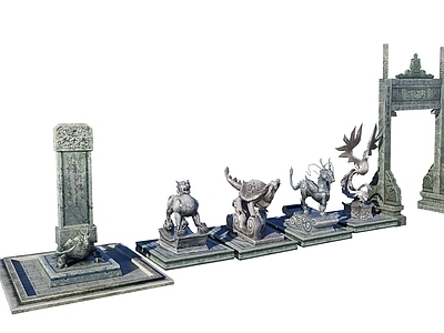 现代雕塑小品 中式传统雕塑 朱雀玄武青龙白虎 石雕塑 乌龟石碑雕塑