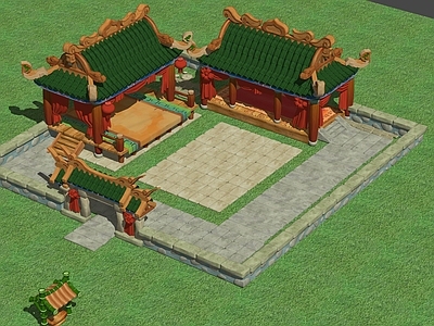 中式复古风格建筑 戏院建筑场景 场景建筑