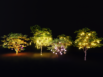 现代景观灯 乔木 夜景灯光树 树灯 夜景氛围灯 挂树灯