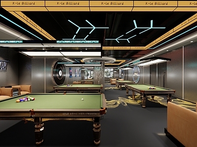 现代工业棋牌室 台球厅 台球室 台球大厅 桌球