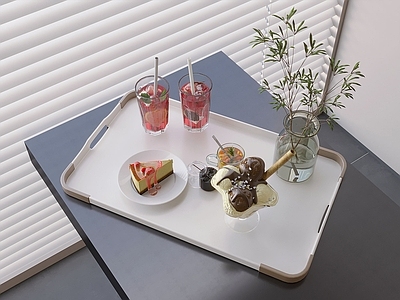 酒水食物 托盘饮品食物甜点 饮料巧克力冰淇淋