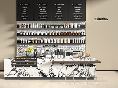 现代咖啡厅 咖啡机 工作台 展柜 奶茶店