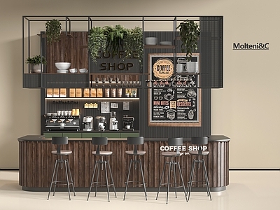 现代咖啡厅 咖啡机 工作台 展柜 奶茶店 收银台