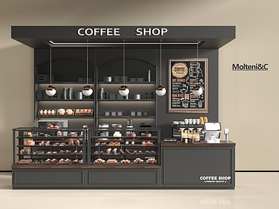 现代咖啡厅 咖啡机 工作台 展柜 甜品面包店 奶茶店
