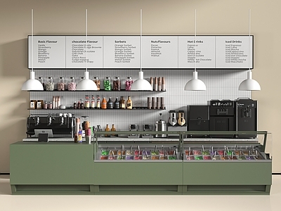 现代奶茶店 甜品面包店 咖啡厅 咖啡机 工作台 展柜