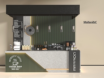 现代奶茶店 咖啡厅 咖啡机 工作台 展柜 收银台