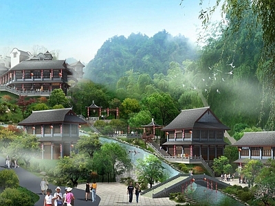 中式商业街 茶山小镇 古镇商业街 仿古建筑