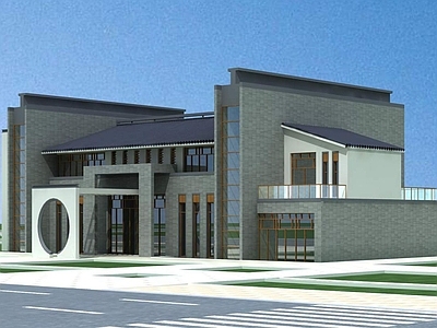 中式售楼处外观 中式小会所 售楼处建筑