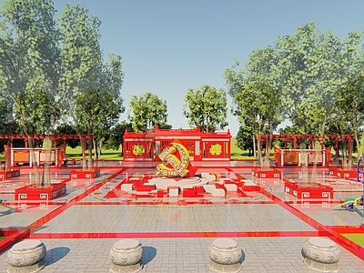 现代新中式广场景观 现代红色文化广场 党建广场 红色文化宣传栏 党建艺术装置