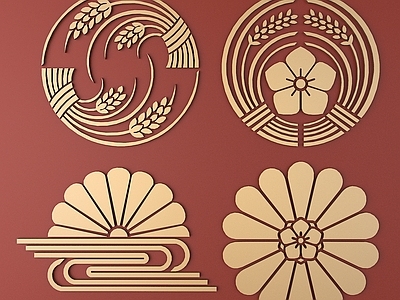 中式日式雕花 圆形雕花 日式花纹 日式纹样 和风纹样