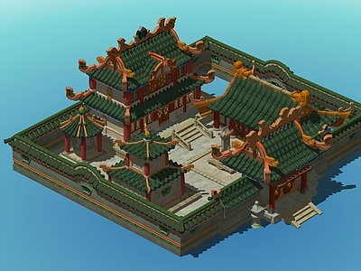 复古中古古建筑 佛寺 场景建筑