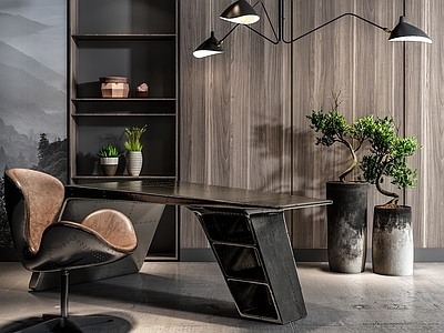 工业复古办公桌椅 书桌椅 经理桌椅 绿植 装饰品