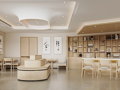 日式原木自助餐厅 餐厅弧形自助餐台 多人用餐桌椅 饭店用餐吧台 餐馆开放式储物柜
