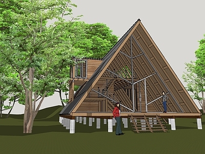 原木木屋 森林木屋 坡屋顶 树屋 木结构住宅 木屋