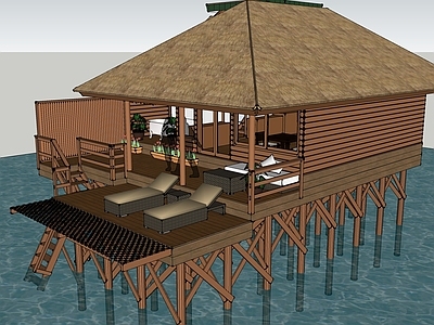 原木木屋 水上建筑 水上木屋 木构建筑 木屋