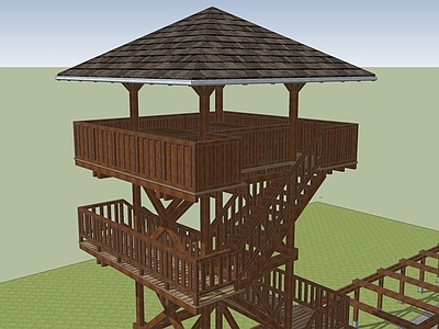 原木木屋 木塔 景观木塔 阁楼建筑 田野建筑 乡村建筑
