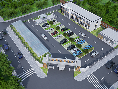 现代小公建 现代汽车休憩中心 办公建筑 停车场 充电站 高速休息区