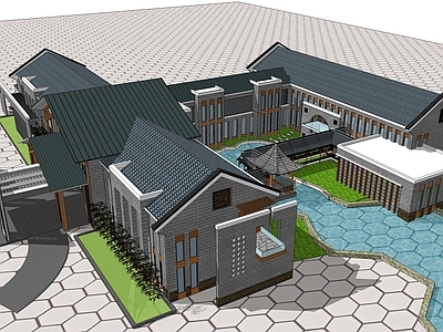 中式民宿建筑 平地民宿建筑