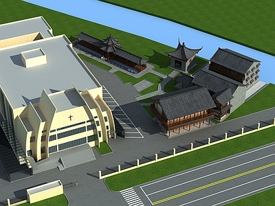 现代单人沙发 建筑植物场景