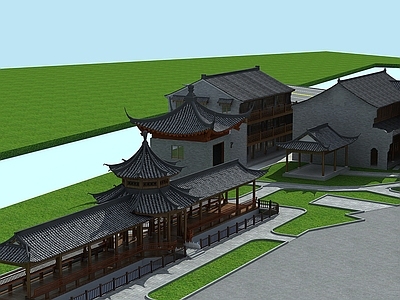 现代单人沙发 建筑植物场景