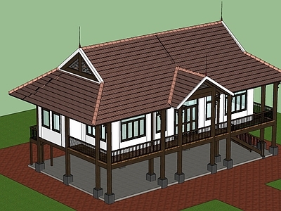 中古原木木屋 歇山顶 高脚屋 木构建筑 东南亚建筑 坡屋顶建筑