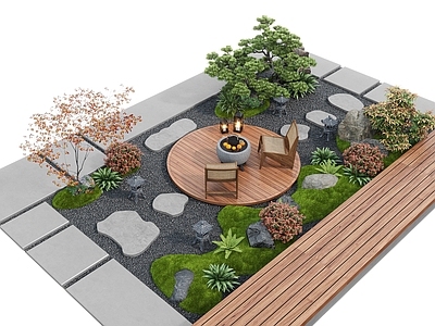 新中式庭院 庭院景观 景观小品 叮步 苔藓景观 枯山水