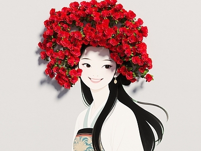 现代新中式花艺 国风围墙画 网红打卡墙 治愈少女围墙 美陈花朵围墙 藤爬植物花朵