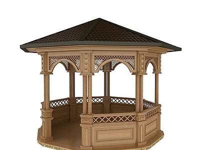 现代其他景观小品 园林复古小木亭