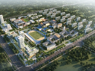 现代鸟瞰规划 沿街商业 商业办公 学校 住宅规划 鸟瞰