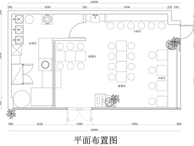 现代其他餐饮空间 现代餐饮小店平面 餐饮店设计平面图 小面馆设计平面图 施工图