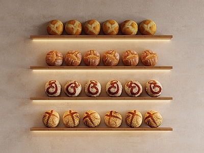 现代甜品面包店 面包陈列组合 面包装饰墙 面包组合面包展示 面包店蛋糕店 面包道具