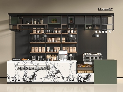 现代咖啡厅 奶茶店 咖啡机 工作台 展柜 面包店展柜
