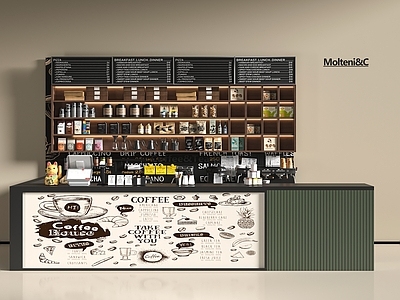现代咖啡厅 奶茶店 咖啡机 工作台 展柜 收银台