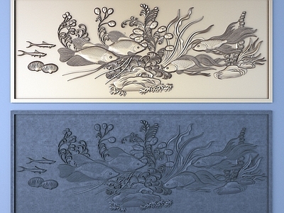 中式雕花 鲤鱼浮雕 雕刻