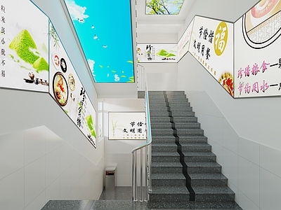 现代楼梯间 楼梯间 食堂楼梯 学校楼梯 不锈钢栏杆