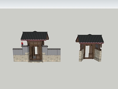 中式古建筑 朝门 木结构 传