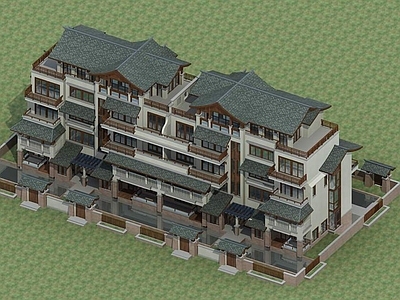 中式多层住宅楼 中式花园洋房
