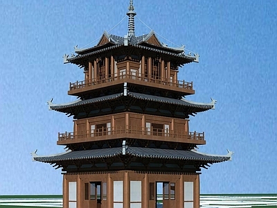 中式古建 钟楼 塔楼古建 中式楼阁建筑