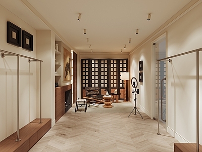 奶油中古直播间 中古风服饰直播间 中古屏风隔断 中古家居直播间 中古挂画 休闲桌椅组合