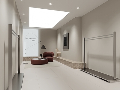 侘寂极简直播间 服装店直播间 带货直播间 直播间背景墙 服装中岛架 皮质沙发