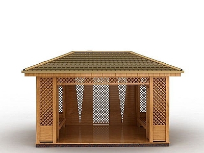 现代其他景观小品 户外休息木亭子