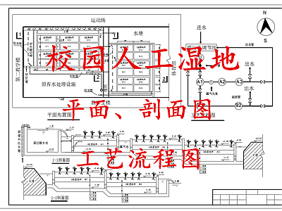 水处理 校园人工湿地 施工图