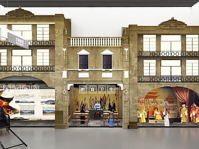 现代欧式其他文化展厅 欧式建筑 戏剧展示 复古学堂 黄包车