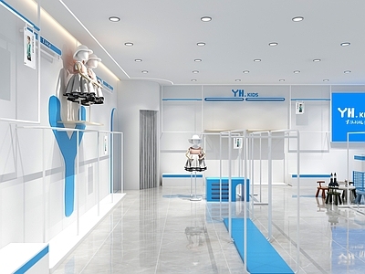 现代服装店 童装店 休闲童装店 服装陈列架 道具陈列